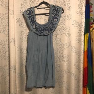 denim off the shoulder dress